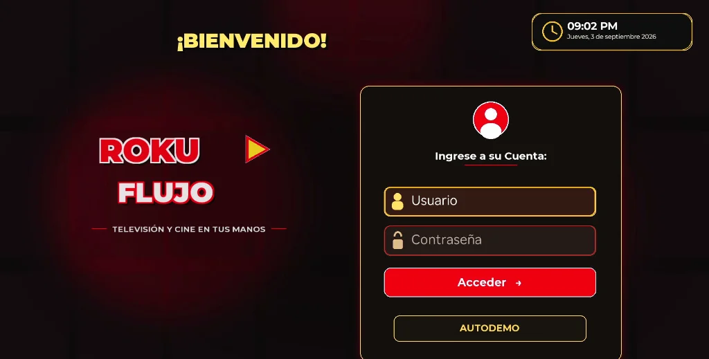 ROKU FLUJO - Pantalla de Inicio y Login