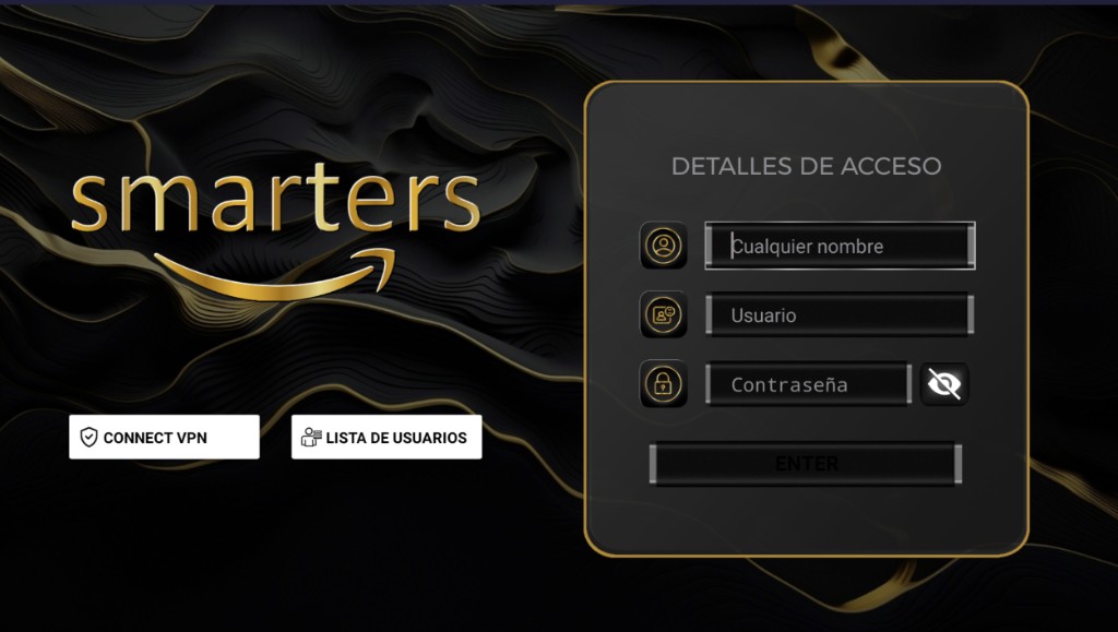 Smarters V4 Dorada - Pantalla de Login
