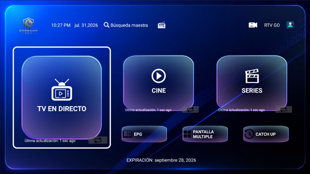 Smarters V5 - Pantalla de Inicio