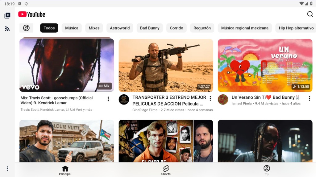 YouTube Premium - Pantalla de Inicio